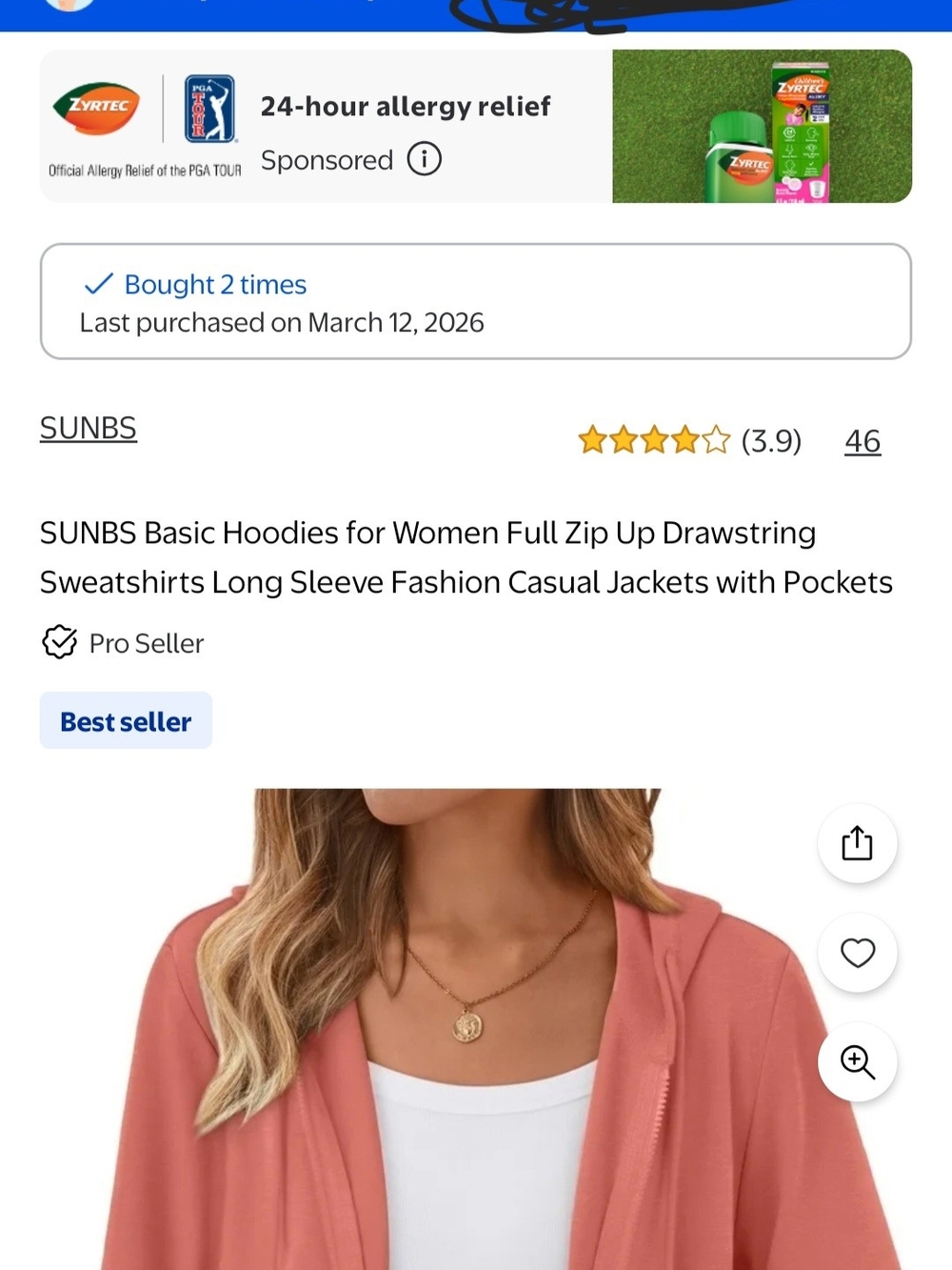 Women’s Full-Zip Hoodie in Dusty Rose